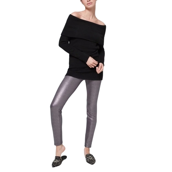 White House Black Market Snake Foil Print WHBM Runway Leggings Size 0 Thick Knit - Picture 2 of 9